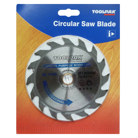 TCT Circular Saw Blade 140mm x 20mm x 16T Professional Toolpak 